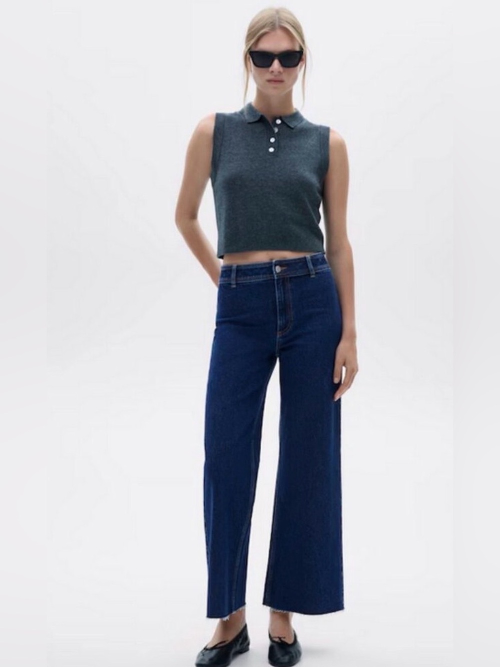 MNG Mango ✨ Catherine Culotte High Rise Wide Leg Cropped Jeans Dark Wash Size 10